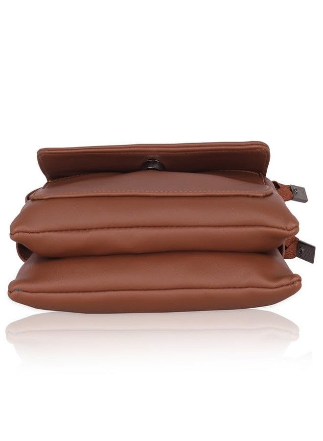 Catchy Distinctive Design Brown Faux Leather Magnet Closure Womens Sling Bag - Image 5